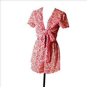 Princess Polly Floral Red Tie-Front Romper, Size 4